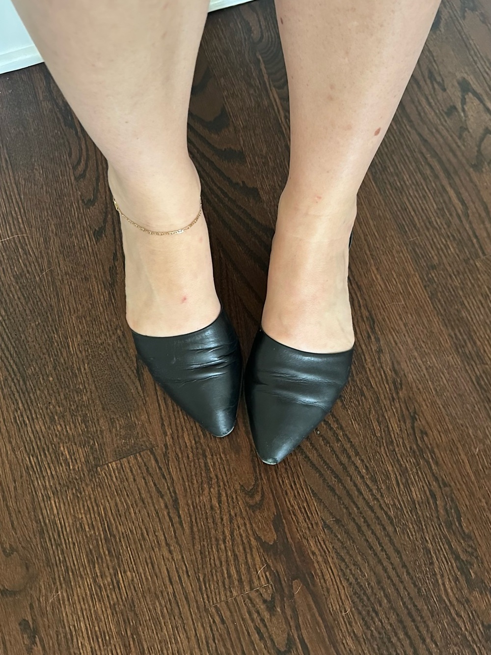 Black Leather Pointed Toe D’Orsay Women’s Flats